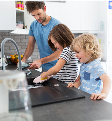 Dad Helping Siblings with Chores